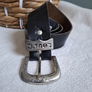 Cinturón de cuero vintage Levi's hebilla de metal punta negro raro años 90 33" - 37" - Imagen 1 de 14