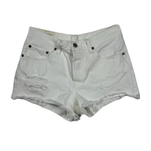 Levi’s Premium 501 Shorts 27 Big E White Cut Off Distressed Raw Hem Button Fly - Picture 1 of 23