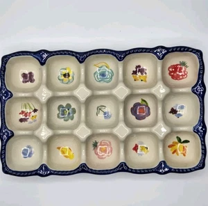 The Pioneer Woman Celia Stoneware 15-Egg Holder in Floral & Cobalt Blue EUC - Picture 1 of 6