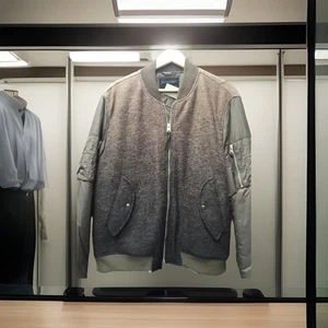 Mens AllSaints Shiro Brown Black Bomber Jacket Wool Mix Sz L Rrp £278 - Picture 1 of 6
