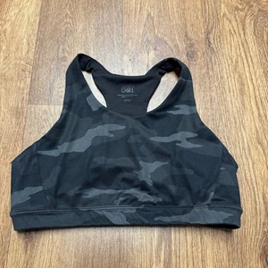 Athleta Girl Black Camo Racerback Sports Bra Mesh Size 12 Large Running Yoga - Picture 1 of 5