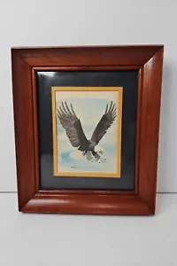 Vintage Gene Gray Framed Matted American Bald Eagle Signed Bird Print 1970 Art - Picture 1 of 8
