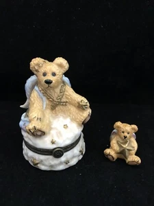 Boyd's Bears Bearware piatto portagioie in ceramica con cerniera e orso all'interno - orso angelo - Foto 1 di 8