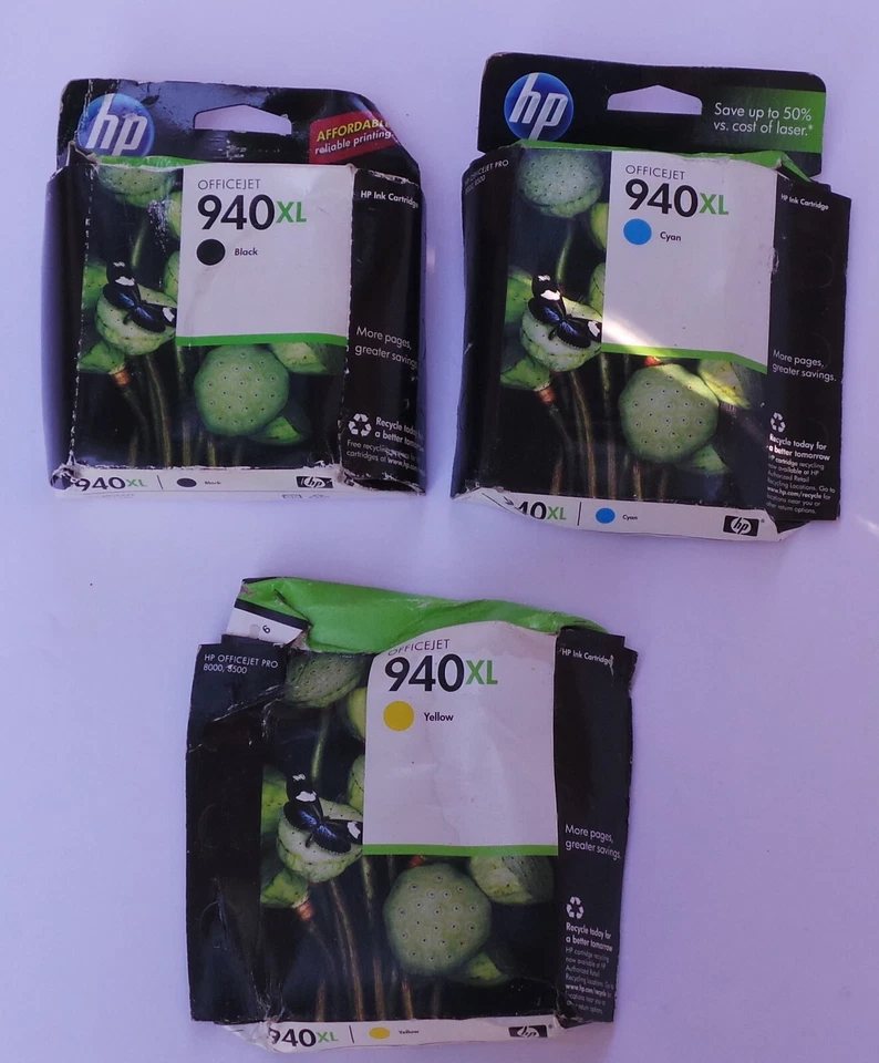 Genuine HP OfficeJet 940XL Yellow + Cyan +Black Expired Exp 2013/12 refer to pic - Image 1 of 1