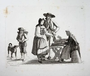 1810 Swiss Bookseller, fine etching by Johann Jakob Biedermann - Picture 1 of 4