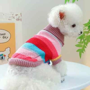 Pet Pullover Apparel Dog Cat Colorful Stripes Knitted Sweater Thickened Elastic - Picture 1 of 15