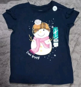 Garanimals Girls 5T Short Sleeve T-Shirt Navy Blue SNOWGIRL & BOWS New - Picture 1 of 6