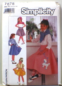 Simplicity 7878 Girls Poodle Skirt Sewing Pattern Size 10 12 14 Vintage CUT - Picture 1 of 3