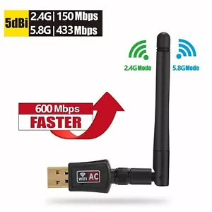 600Mbps Wireless USB Wifi Adapter Dongle Dual Band 2.4G/5GHz W/Antenna 802.11AC - Picture 1 of 7