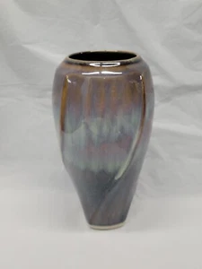 Bill Campbell Studio Art Pottery Drip Glaze Blue Twist Vase 9” #5486 - Picture 1 of 24