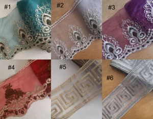 4 Yards Tulle Mesh Lace/Embroidered Pattern Green,Silver,Purplish,Red,Gold zheh6 - Picture 1 of 11