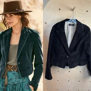 Peruvian Connection Zoe Velveteen Cropped Jacket Women’s Size 10 Black - Picture 1 of 6