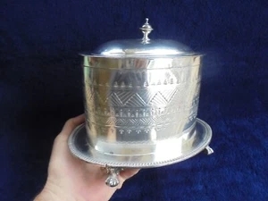 ANTIQUE ENGLISH SILVER PLATE TEA CADDY BISCUIT BARREL JAMES DIXON c1890 - Picture 1 of 9