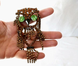 Bettina Von Walhof RARE vintage rhinestone large OWL BROOCH pin 4.5" - Picture 1 of 8