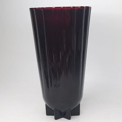 VTG Anchor Hocking Royal Ruby Red Glass Vase 10" T Star Bottom Fluted Scalloped - Image 1 of 4