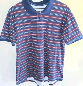 Lularoe Mens Size Medium Short Sleeve Polo Shirt Striped Blue Red - Picture 1 of 7