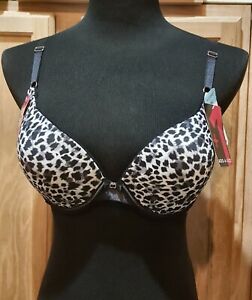 Lily Of France 2177200 Extreme U-Plunge Underwire Bra 36D Animal Print NWT