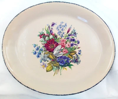 Hogar y Jardín Fiesta Floral Esplendor Ovalado Plato para Servir Gres Azul Tostado EE. UU. Foto 1 de 4