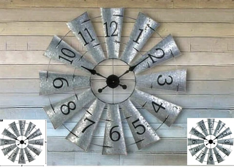 Large 33" Modern Elegant * GALVANIZED METAL WINDMILL WALL CLOCK **IN/OUT" * NIB Cover