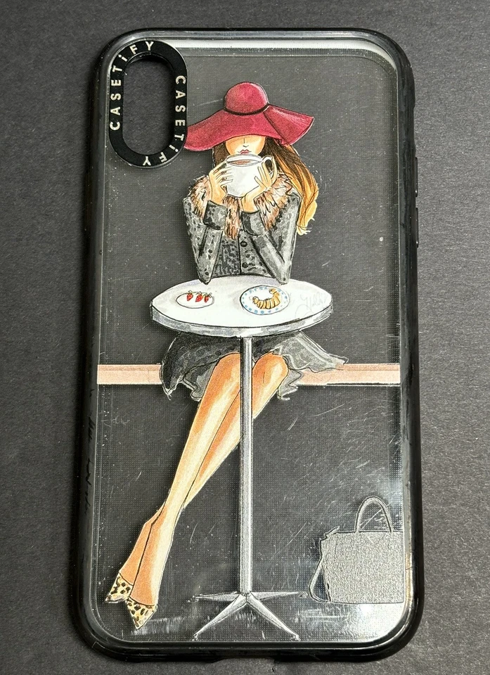 Casetify Case for iPhone XR Black Trim Transparent with Design Woman in Cafe - Image 1 of 4