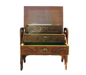 Wooden Chest of Drawers with Decorative Carvings, Sewing Cabinet - Picture 1 of 12