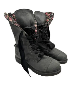 Dr Martens Triumph 1914 Green Lace Up Floral Fold Over Combat Boots Womens Sz 10 - Picture 1 of 12
