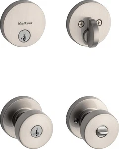 Kwikset Pismo Round Rose Satin Nickel Knob Door Combo Pack Featuring SmartKey - Bild 1 von 8