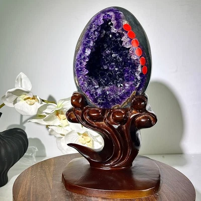 9.39LB Natural Amethyst geode quartz cluster crystal Egg specimen Healing - Image 1 of 4