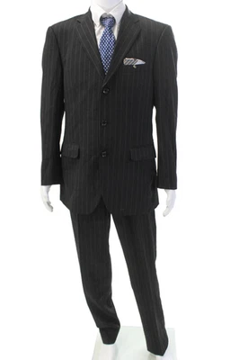 Conjunto Blazer Pantalones Traje Emanuel Ungaro Para Hombres Forrado Cuello Rayas Negro Talla 40 EUR Foto 1 de 4