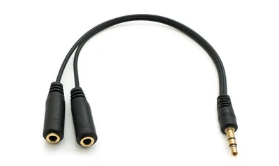 Audio Y Kabel 20 cm Stereo AUX Klinke 3,5mm Stecker zu 2x Buchse Adapter Schwarz - Bild 1 von 4