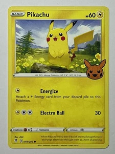Pikachu 049/203 (NM) Common Sword & Shield: Trick Or Trade STAMPED 2022 - Picture 1 of 7