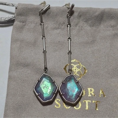 Kendra Scott Charmain Silver and Amethyst Dichroic Glass Dangle Earrings - Image 1 of 4