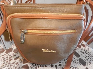 NEU Valentina Damen Umhängetasche braun/hellbraun Leder gold verstellbarer Riemen - Bild 1 von 6