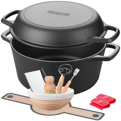 Pre-Seasoned Cast Iron Dutch Oven Pot with Skillet Lid Cooking Pan, 2-in-1 So... - Image 1 of 4