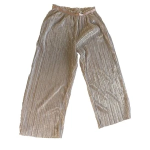 H&M Girls 6X Wide Leg Pleated Textured Shimmer Pull On Pants Pink Gold Party - Picture 1 of 12