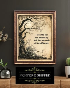 Robert Frost Road Not Taken Poem Excerpt Vintage Parchment Gothic Art Print - Picture 1 of 5