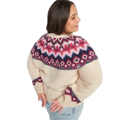 Suéter feminino Old Navy tamanho 3X Faire Isle gola redonda pulôver mistura de lã aconchegante - Imagem 1 de 4