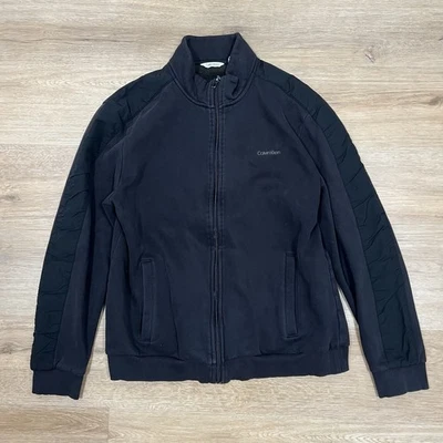 Calvin Klein Black Jacket Women Large Full Zip Athletic Fit Spellout Cuff Sleeve - Image 1 of 4