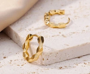 Non-Tarnish Gold Twisted Stainless Steel Statement Waterproof Earrings - Picture 1 of 2