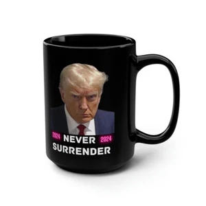 Trump Becher Shot Never Surrender 2024 Keramik schwarz Kaffeebecher, politisch - Bild 1 von 14