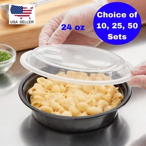 24 oz Plastic 7.25" Round Meal Prep Reusable Food Containers with Lids BPA FREE - Picture 1 of 10