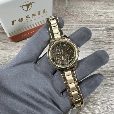 NUEVO✅ FOSSIL Reloj Automático Para Mujer Esqueleto Dorado Banda Acero Inoxidable Foto 1 de 4