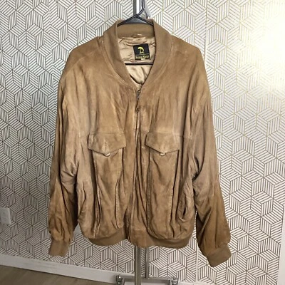 Chaqueta De Colección Neiman Marcus Para Hombres Gamuza Cuero Talla Grande Marrón Cremallera Forrada Frontal Foto 1 de 4