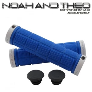 Noah And Theo Double Lock On Mountain Bike Bicycle Handlebar Grips BLUE WHITE - Picture 1 of 2