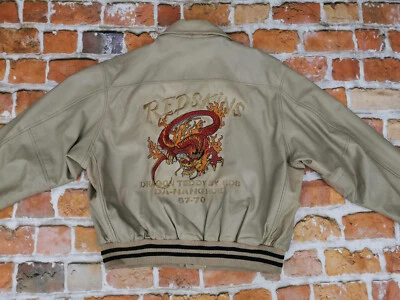 Redskins Vintages Veste En Cuir Dragon Teddy Par Rds Cappuccino Gr: XL Rareté - Photo 1/4