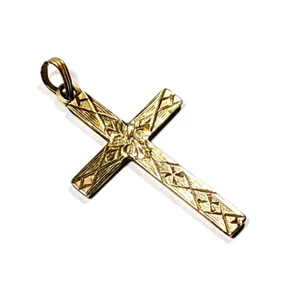Vintage 10k Gelbgold geätzte Blume Kreuz Anhänger - Bild 1 von 4