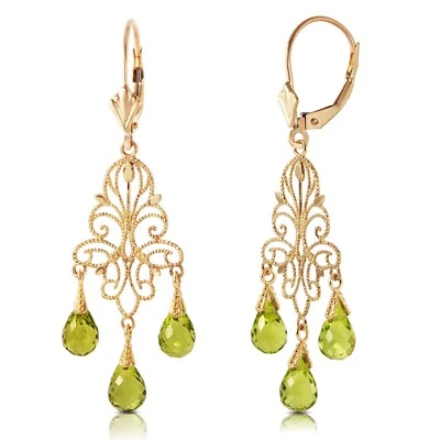 14K. GOLD CHANDELIERS EARRING WITH NATURAL PERIDOTS (Yellow Gold) - Image 1 of 4