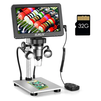 TOMLOV Elikliv Digitalmikroskop 7Zoll LCD Mikroskop 12MP 1-1200X mit 2 Fülllichtern 32G