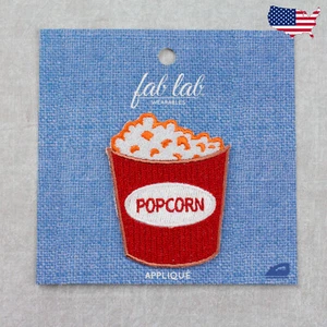 Red Popcorn Bucket-Fab Lab Embroidered Iron On Patches Applique Movies Snacks - Picture 1 of 2