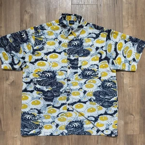 Y2K Vintage Sideout Floral Dragon Print Button Down Summer Polyester Shirt Sz XL - Picture 1 of 7